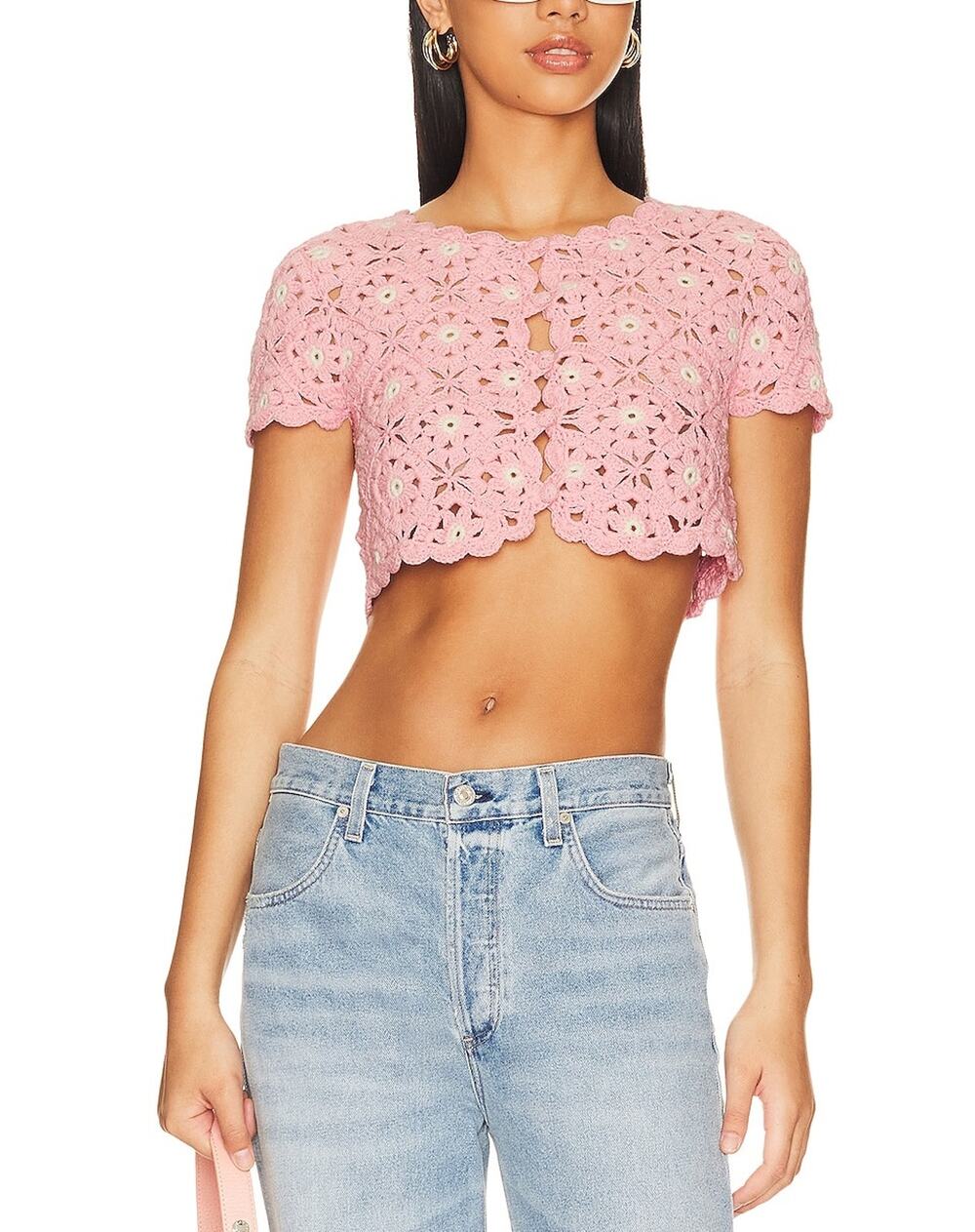 Lovers And Friends Crochet Light Pink With Ivory Delilah Wildflower Cardigan